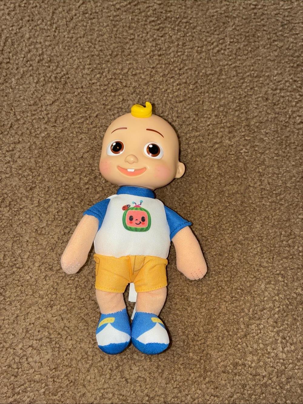 Plush Baby Doll with Yellow Hair Accent and Blue Outfit